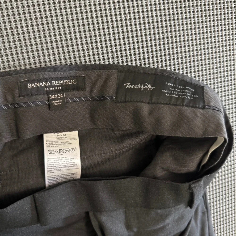 Banana Republic Slim Fit Marzotto Italian Super 120s Wool Dress Pants Grey 34x34